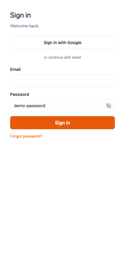 Password field with the visibility toggle showing plain text