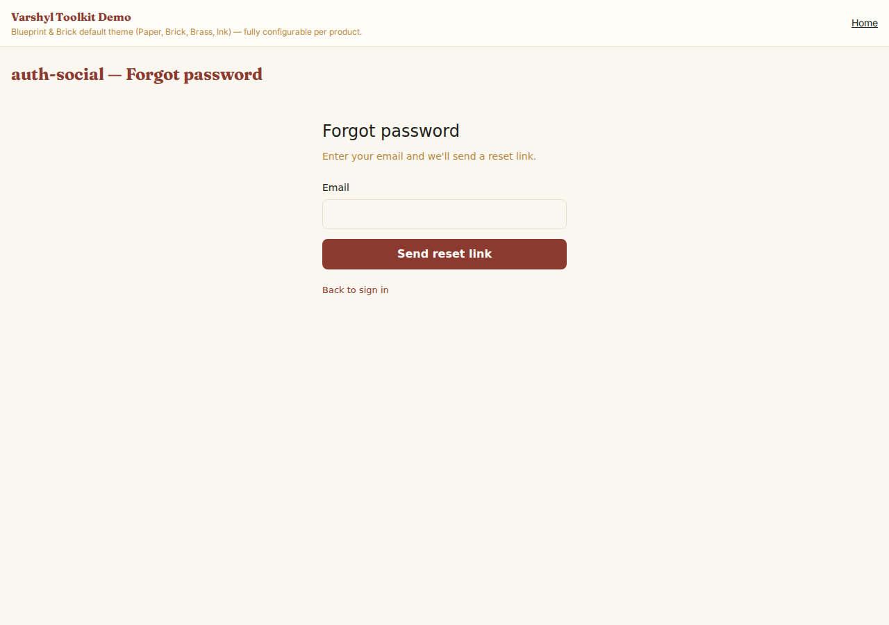 Forgot password screen — user enters email to receive a reset link